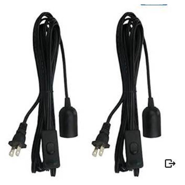 2-Pack Hanging Lamp Light Cord with On/Off Switch, Black, 15 Feet