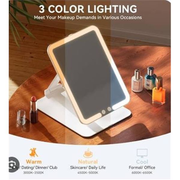 Travel Makeup Vanity Mirror 10.2 Inches with 3 Color Light Modes