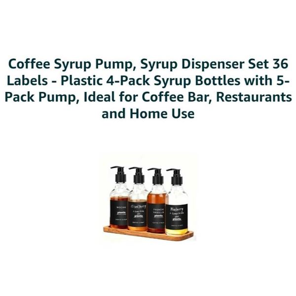 Coffee Syrup Pump and Dispenser Set with Labels for Syrup Bottles
