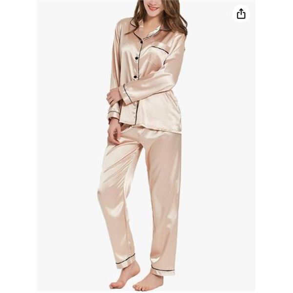 Swomog Womens Silk Button-Down Pajama Set CAG0004-CH-L