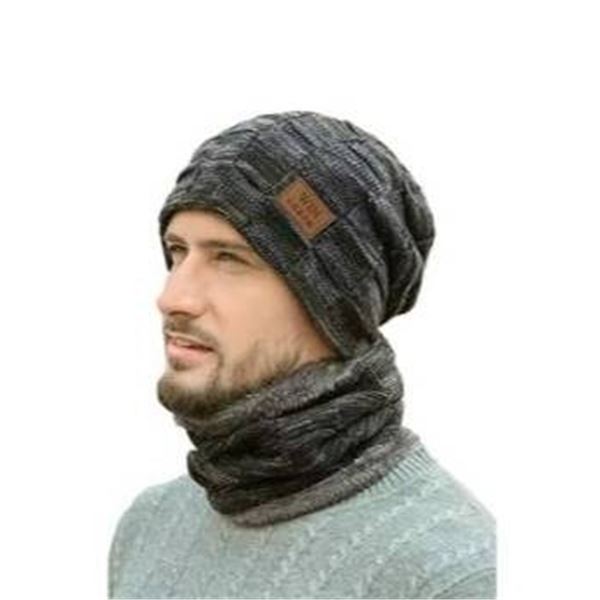 Men’s Winter Beanie Hat and Scarf Set with Fleece Lining