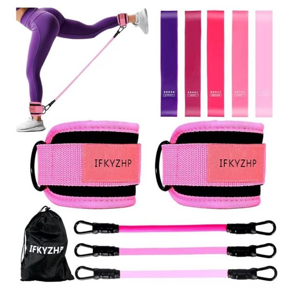 Adjustable Resistance Bands with Ankle Straps, Model IFKX2HP, Pink