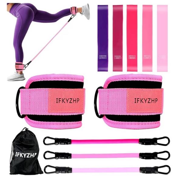 Adjustable Resistance Bands with Ankle Straps, Model IFKX2HP, Pink