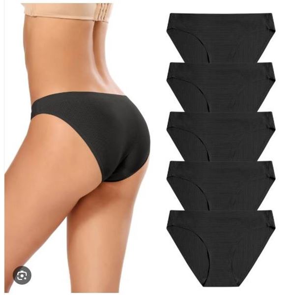 VOENXE Women’s Bikini Panties, 5-Pack, Black, Size M