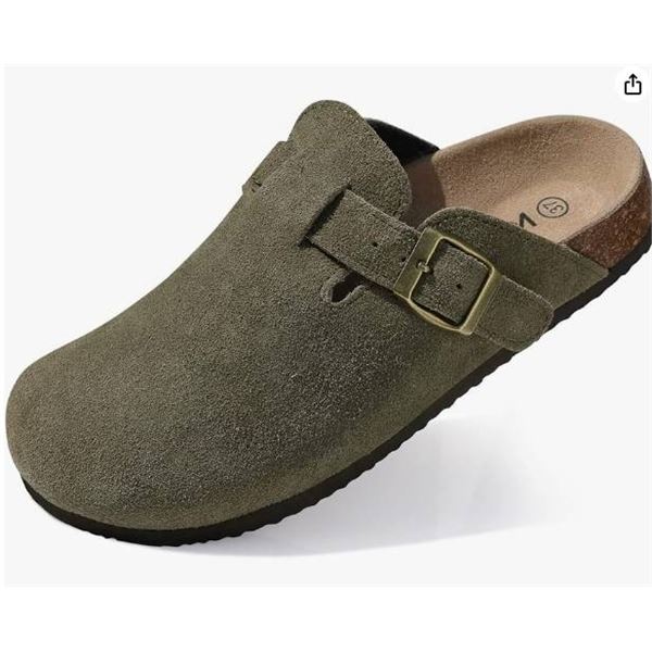 Kidmi Women’s Suede Clogs Leather Mules Cork Footbed Sandals EU40 (US B.9)