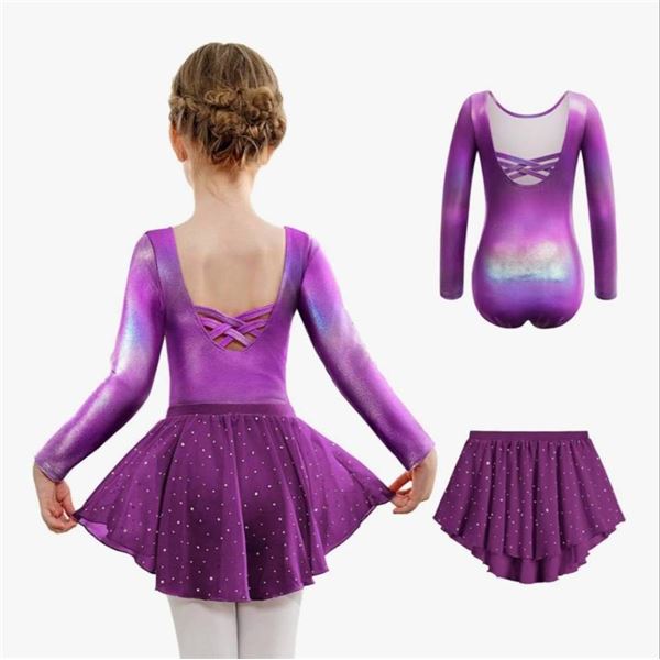 Arshiner Girls Ballet Leotards with Chiffon Dance Skirt – Long Sleeve