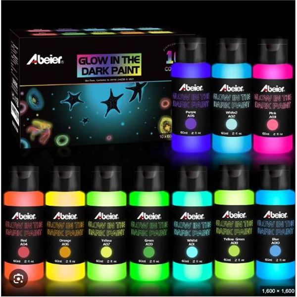 Abeier Glow In The Dark Paint Set with 10 Colors, 2 fl oz Each