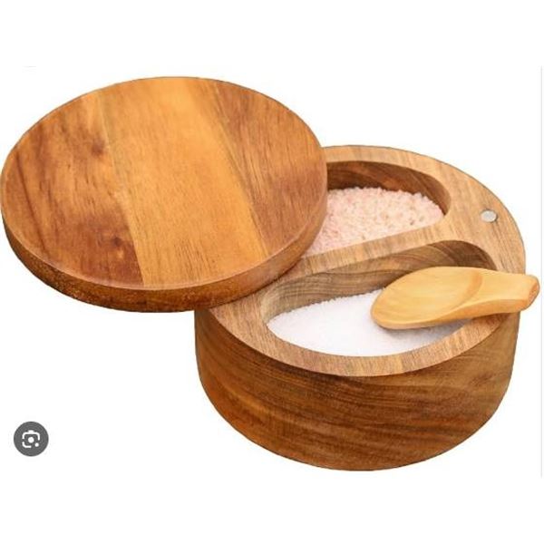 Acacia Wood Salt and Pepper Storage Container With Compartments