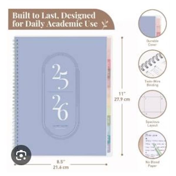 Academic Planner 2025/2026, 6 x 8 Inches, Blue, Spiral Bound