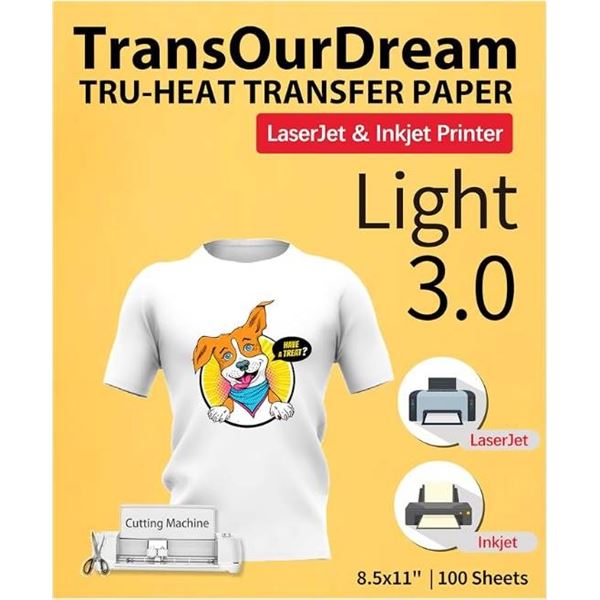 TransOurDream Tru-Heat Transfer Paper Light 3.0 for Laserjet and Inkjet Printers