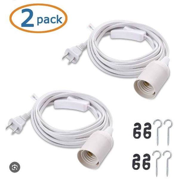 Cable Matters 2-Pack Hanging Lamp Light Cord with On/Off Switch, 15 Feet, White