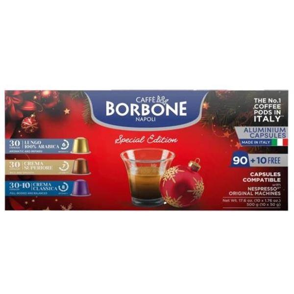 Caffe Borbone Special Edition Coffee Capsules, 90 + 10 Free, Aluminum, Compatible With Nespresso Mac