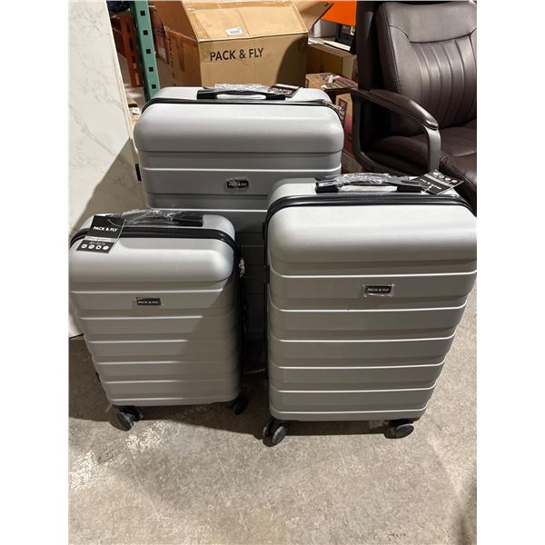Three  Pack & Fly Hard-Shell Suitcases with Spinners in Silver Finish