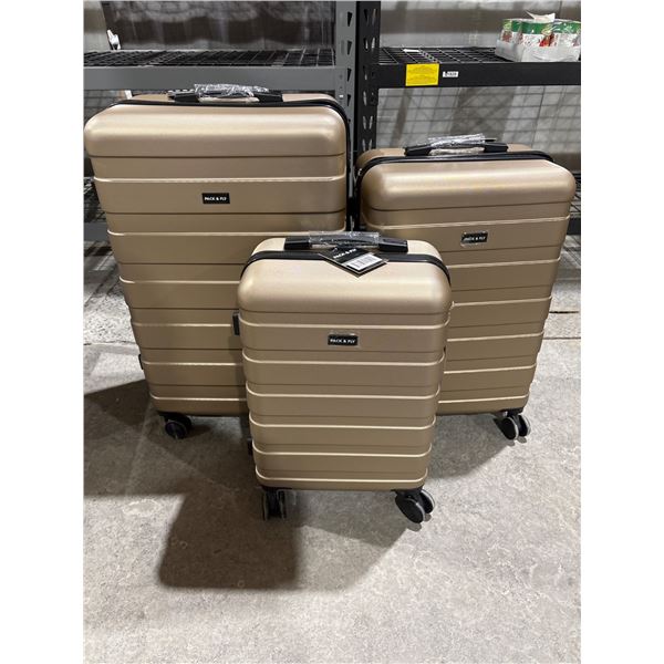 Three  Pack & Fly Hard-Shell Suitcases with Spinners in Champagne  Finish