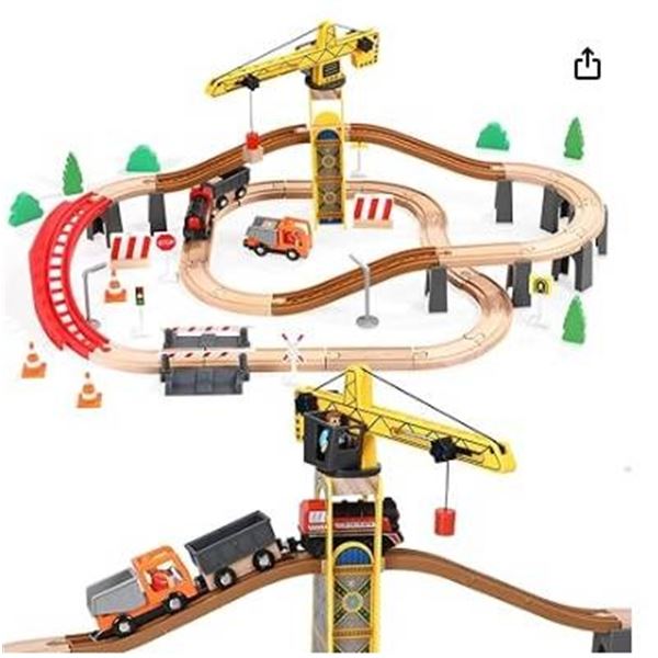 Giant Bean Construction Site Wooden Train Set 72 Pieces