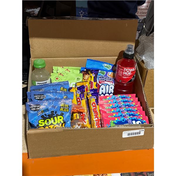 Snack and Beverage Items Including Candy and Drinks