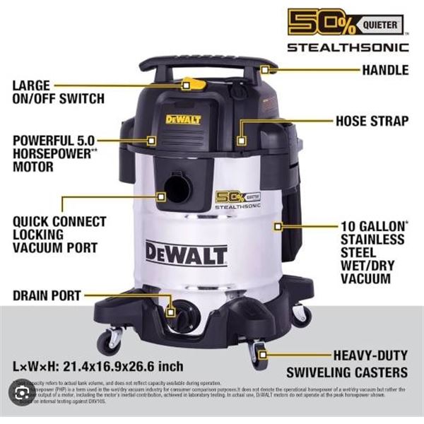 DeWalt 10-Gallon Stainless Steel Wet/Dry Vacuum with Quiet Technology