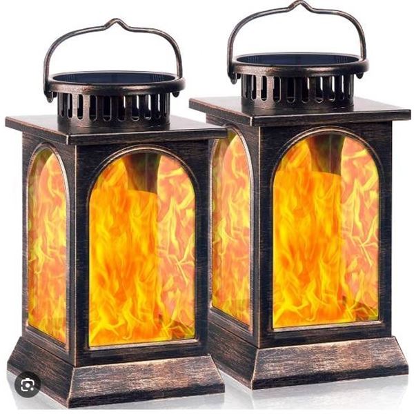 SolarBaby Metal Lantern Flame Lights Set, 2 Pcs, Bronze Color, RoHS IP65 Certified