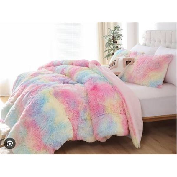 Flysheep Luxury Faux Fur Comforter (Rainbow, Queen) X002YQ9MYT