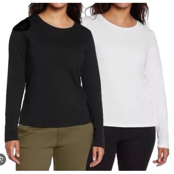 Banana Republic 2-Pack Long Sleeve Ribbed T-Shirts, L/G, White and Black