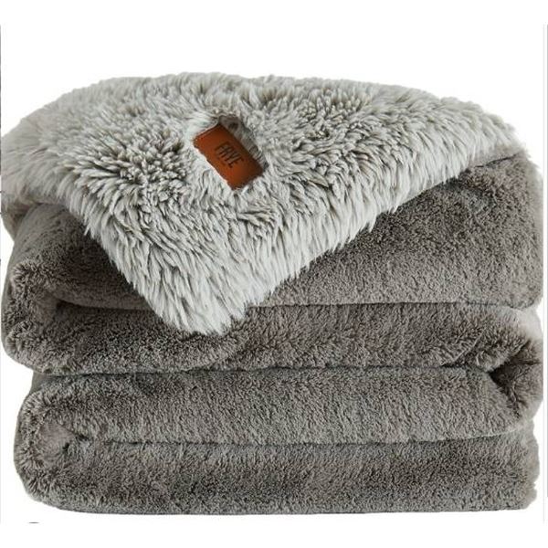 FRYE Faux Fur Throw Blanket, King Size, 72×88 Inches, Gray