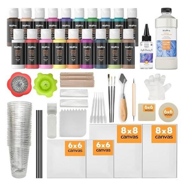 NicPro 164-Piece Large Acrylic Paint Pouring Set with 14 Colors, 250 mL each