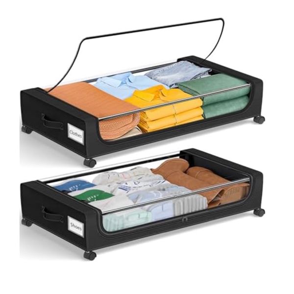 GoMaihe Under Bed Storage with Wheels, Black, Size: 70.87 x 55.88 x 15.24 cm