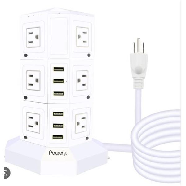 Powerjc Tower Power Strip with Multiple Outlets and USB Ports
