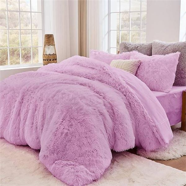 Sasttie Fluffy Duvet Cover Set, Light Purple, Queen Size