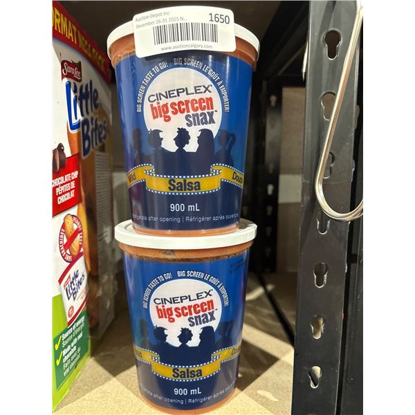 Two Cineplex Big Screen Snax Salsa Containers 900 mL Each