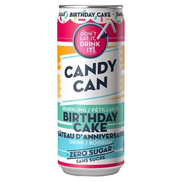 Candy Can Birthday Cake and Bubble Gum Soda Pack, Zero Sugar, 12 of each x 330ml. 24 total cans