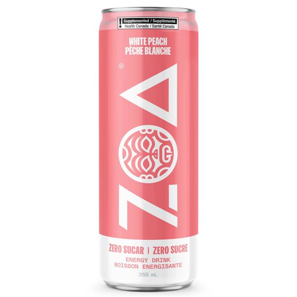 Zoa Energy Drink 12 Pack White Peach, 355mL Cans