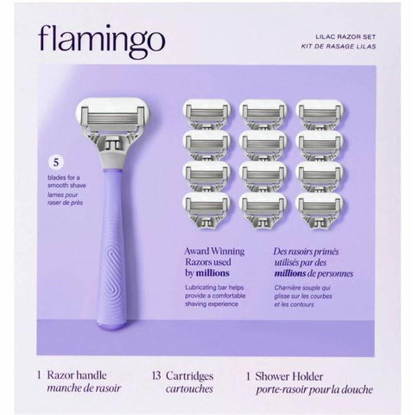 Flamingo Shave Kit With Purple Razor Handle And 13 Cartridges