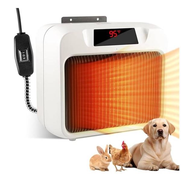 Thermostatic Dog House Heater with Anti-Bite Wires, Wall-Mounted Pet House Heater with 2 Wind Speed 