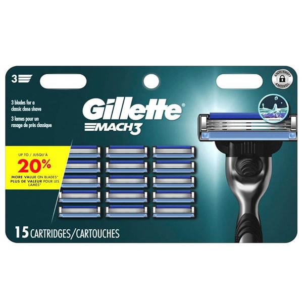 Gillette Mach3 Men’s Razor Blade Refills, 15 Refills