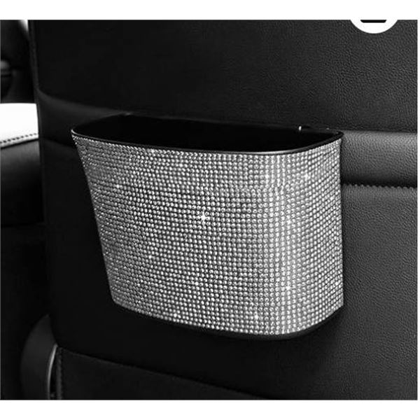 Rhinestone Storage Bin with Adjustable Strap, Car Storge / Trash Bin