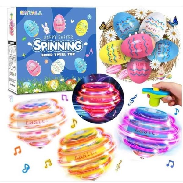 Sixvala Spinning Speed Twirl Top Easter Eggs with Light-Up Feature 6Pcs