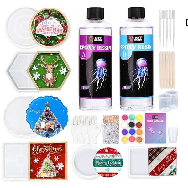 LET’S RESIN Resin Coaster Molds Kit, 16oz Epoxy Starter Kit