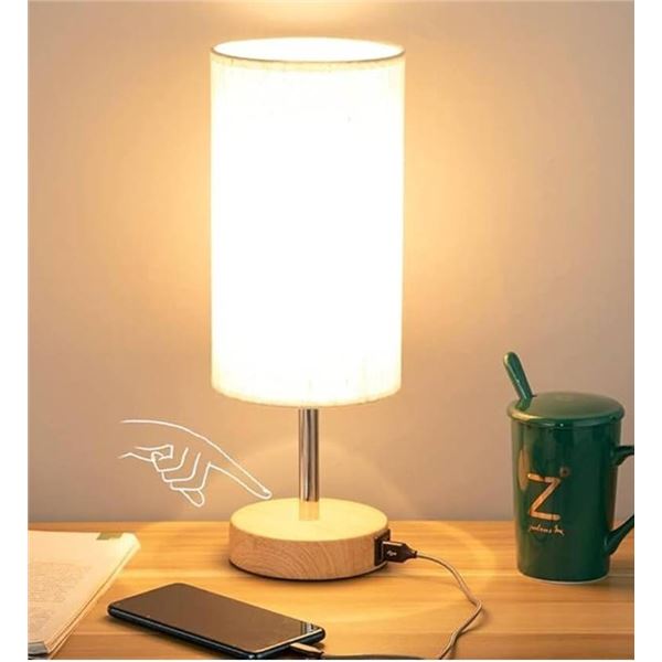 Yarra-Decor Bedside Table Lamp with USB Port – Touch Control for Bedroom Wood 3 Way Dimmabl