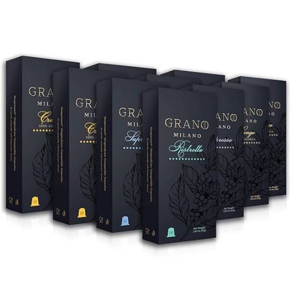 Grano Milano Roasted Ground Coffee Capsules, Made in Italy, 550g (100 Pods)