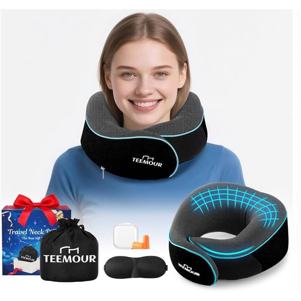 Teemour Travel Neck Pillow with Mesh Bag – Black