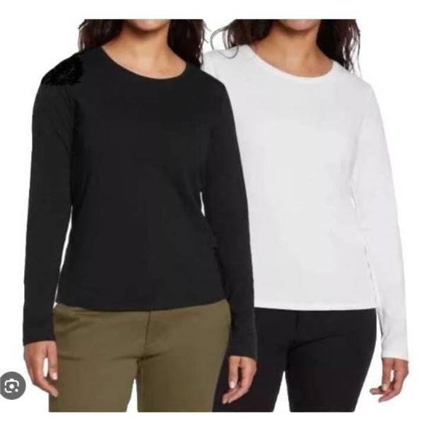Banana Republic Long Sleeve Rib T-Shirt 2-Pack, S/P, White and Black