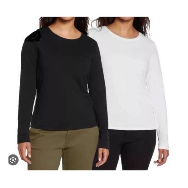 Banana Republic Long Sleeve Rib T-Shirt 2-Pack, S/P, White and Black