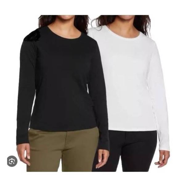 Banana Republic Long Sleeve Rib T-Shirt 2-Pack, S/P, White and Black