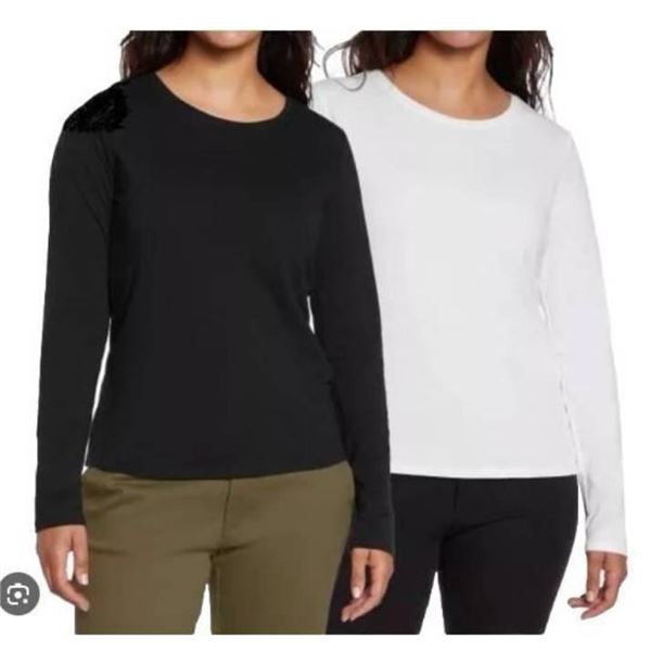 Banana Republic Long Sleeve Rib T-Shirt 2-Pack, S/P, White and Black