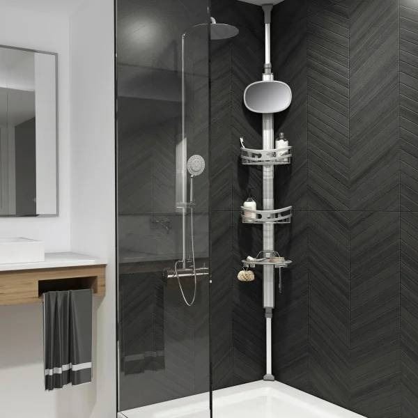 Gray Metal Pole Organizer with Three Wire Baskets