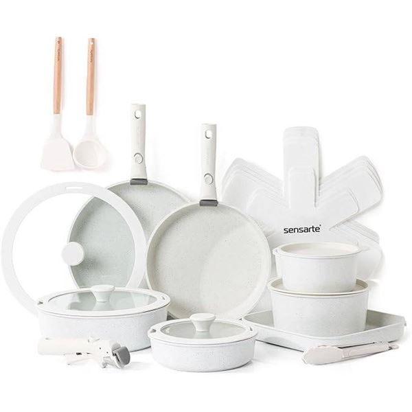 Sensarte 24-Piece Detachable Handle Cookware Set (Black)
