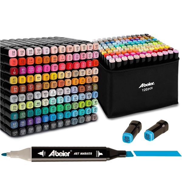 120 Colors Alcohol Markers Set, Dual Tips Blender Art Markers for Drawing, Permanent Sketch Markers 