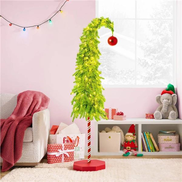 6 ft Christmas Tree With LED Lights and Candy Cane Base