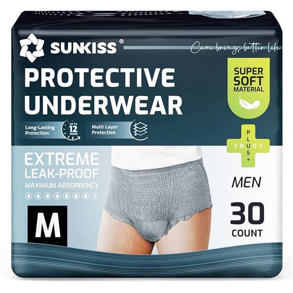 Sunkiss Protective Underwear for Men, 30 Count, Size M